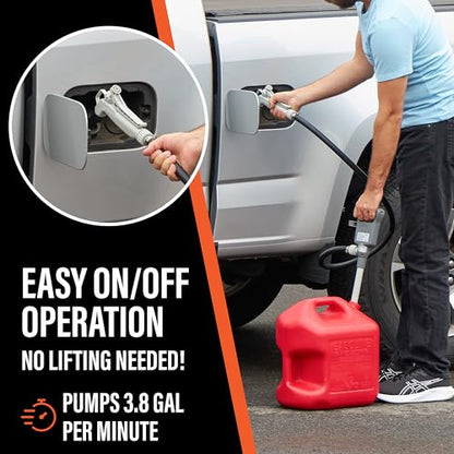 Deway Fuel Transfer Pump, Flow Nozzle, 51in Rubber Hose, 3.8 GPM - style: Hand-Trigger Nozzle w/ Rubber Hose
