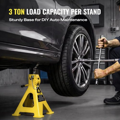 AUTOWN Jack Stands 3 Ton, Double Locking Heavy Duty Car Jack Stand, 1 Pair - color: Bright Yellow (Standard Duty)