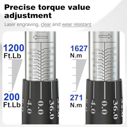 SuZhi 1 Inch Drive Torque Wrench 200-1200 FT.LB / 271-1627 N.M/Aluminum Alloy handle & Cr-Mo Material Head, Heavy Duty, Professional,Dual Direction, Store in Solid Case - size: 1'' 1 pc