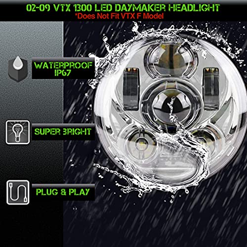 SLK-Lights VTX 5.75 inch Chrome Round LED Projector Daymaker Headlight with Bracket and Hardware - Easy to Install, Plug and Play Motorcycle Headlight for Honda VTX 1300, 1800 - color: Chrome