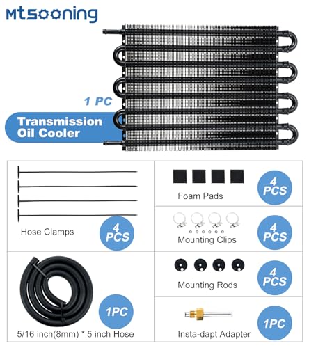 Transmission Oil Cooler Kit, Universal 8 Pass 5/16" Tube and Fin Oil Cooler - size: 8-PASS