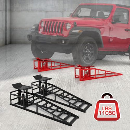 Heavy Duty Hydraulic Car Ramp 2 PCS, 11050LBS 5T Car Ramps with Hydraulic Jack, Steel Car Ramps for Oil Changes High Lift 9"-14.6" Black - color: Black-45.5l*13w*14.6h