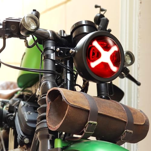 5-3/4 5.75" X-Style Motorcycle Headlight Red DRL Compatible with Sportster Iron 883 SuperLow XL883 XL1200,Softail Springer, Dyna Street Bob Low Rider - color: Red