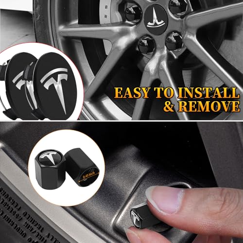 4 Pack Wheel Center Cover for Tesla Model 3 & Model Y,56mm Hubcaps Wheel Rim Cover Tesla Center Caps Hubcaps+4 Car Valve Stem Caps (Glossy Black+Silver Emblem) - color: Glossy Black+Silver Emblem