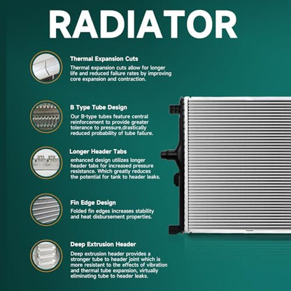 Aparts Engine Coolant Radiator Assembly Compatible with 2008-2013 Infiniti G37 3.7L V6, 2005-2008 Infiniti G35 3.5L V6 Replace# 21460JK90B;21460JK90A Automatic Transmission Oil Cooler