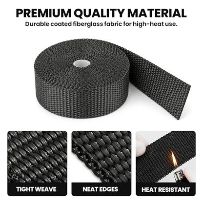 Exhaust Heat Wrap 2" x 50 FT, Titanium Header Wrap with 12 Steel Ties