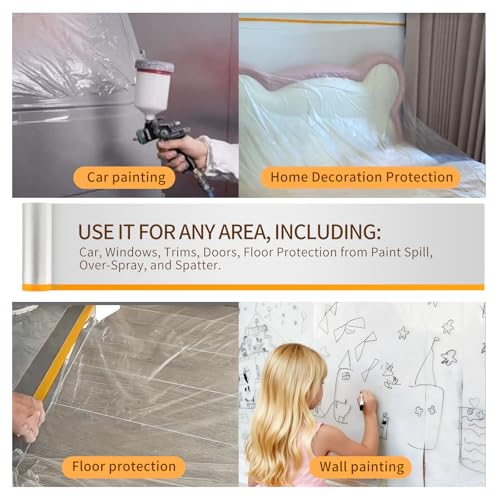 Pre-Taped Masking Film - 4Rolls 4.92ft x 65.6ft Painters Plastic Rolls - size: 4.92ft x 65.6ft