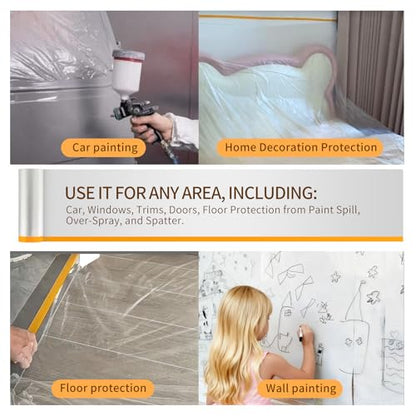 Pre-Taped Masking Film - 4Rolls 1.8ft x 65.6ft Painters Plastic Rolls - size: 1.8ft x 65.6ft