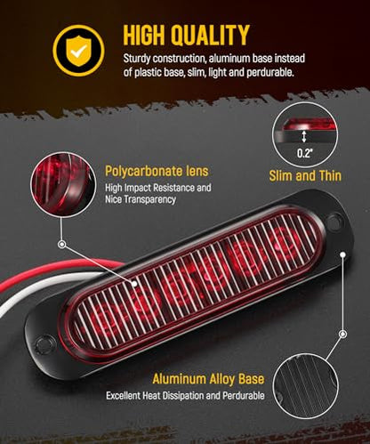 Partsam 4Pcs 4.4 inch Aluminum Housing Red/Amber 6LEDs Marker Lights, Surface Mount Clearance Lights for Trailer Pickup Truck Tractor RV Motorcycle Golf Cart, IP67 Waterproof(2Red +2 Amber)