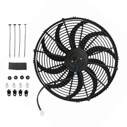 maXpeedingrods 16" Universal Slim Fan 3500FCM Push Pull Electric Radiator Cooling 12V Mount Kit - size: 16 inch