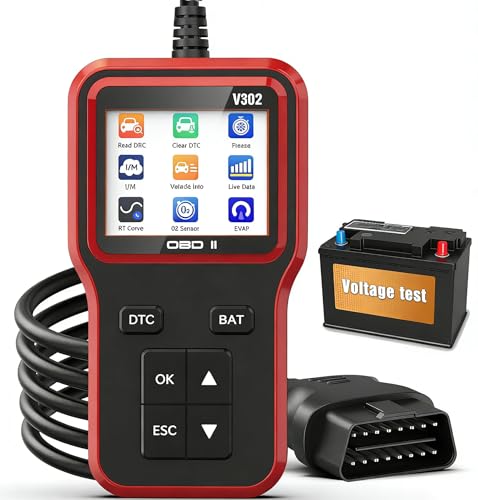OBD2 Scanner and Battery Tester, Vehicle Code Reader for Check Engine Light - color: Red