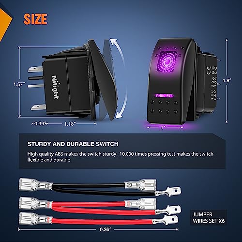 Nilight 3 Pack Rocker Switches 5 PIN with Night Glow DIY Stickers - color: Purple 3 PCS