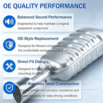Stainless Steel Exhaust Muffler for 2011-2014 Hyundai Sonata 2.0L 2.4L HS08 - size: 11-14 Hyundai Sonata Left