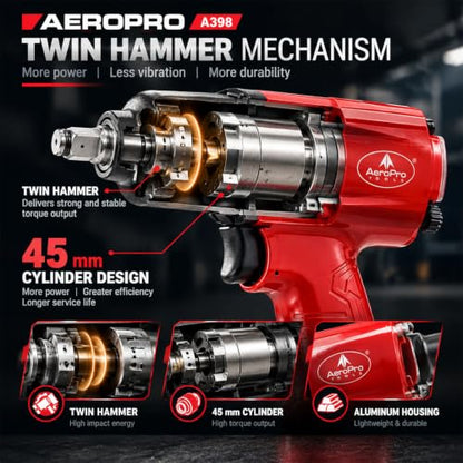 AEROPRO TOOLS 1/2-Inch Aluminum Air Impact Wrench(A398) - style: 1380 ft-lbs | Aluminum Housing