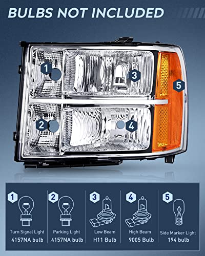 Nilight Headlight and Taillight Combo for 2007-2013 GMC Sierra 1500 - color: Chrome Housing + Amber Reflector w/Tailight