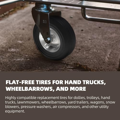 AR-PRO (2-Pack) 10" x 2.5" Flat Free Solid Rubber Replacement Tires - Flat-Free Tire and Wheel for Hand Trucks and Wheelbarrows with 5/8" Axles - size: 10"x2.5