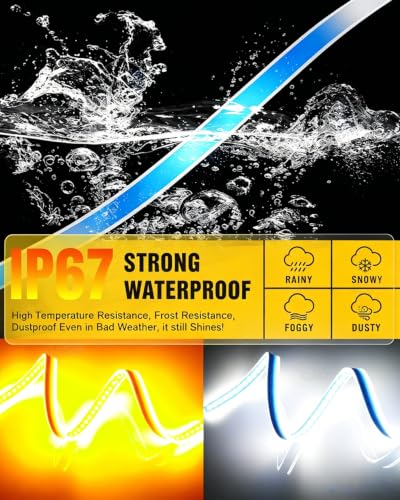 Qasim 24in DRL LED Strip Light,White/Amber Sequential Turn Signal - size: 60CM White&Amber