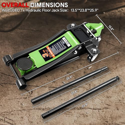 DNA Motoring Low Profile Hydraulic Trolley Service/Floor Jack, 3 Ton (6000 lbs) Capacity Heavy Duty Hydraulic Car Jack, Lifting Range 3"-20", Green, TOOLS-00475-GR - color: Green, style: 3 ton