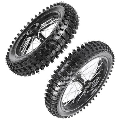 Dirt Bike 17/14 Wheel Combo Set with Tires & Tubes – 70/100-17 Front & 90/100-14 Rear Steel Rims, 12mm Axle Conversion for 110cc 125cc 140cc 150cc 160cc Pit Bikes Motocross Trail Bike Monkey