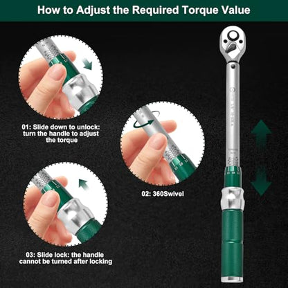 3/8" Drive 1Pc Click Torque Wrench Set, 7.38-44.25 ft.lb / 10-60 Nm - size: 3/8″ 1PC