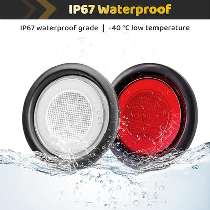 4pcs 4 inch Round LED Trailer Trucks Halo Tail Lights, Red Stop Brake Turn Lights,White LED Reverse Back up Tail Lights w/Rubber Grommet Flash Mount For RV/Van, DC 12V - color: Red/White 4pcs