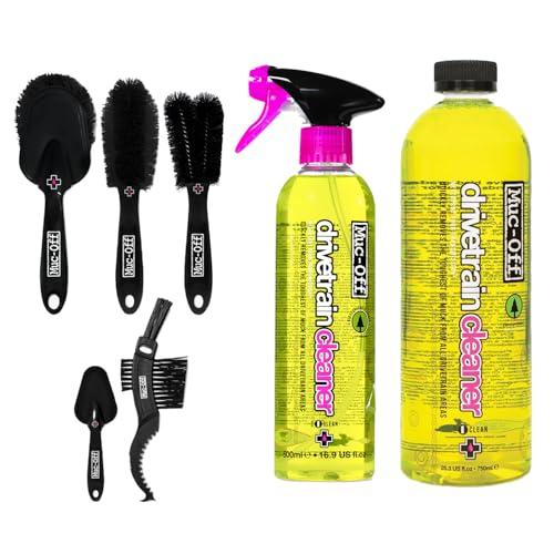 Muc-Off Drivetrain Cleaner & Degreaser Spray - size: 42.2 Fl Oz (Pack of 2) + 5 Brush Set