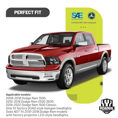 Headlights for 2009-2018 Dodge Ram 1500 Quad-Hole Single Headlight - color: Black Housing - With H/L Beam Bulbs