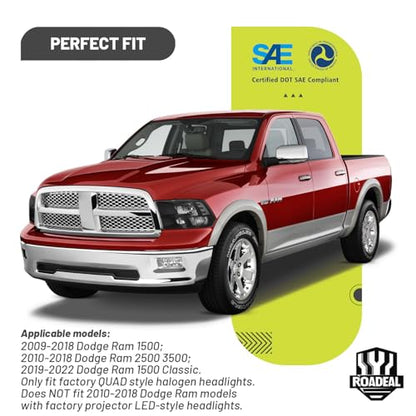 Headlights for 2009-2018 Dodge Ram 1500 Quad-Hole Single Headlight - color: Black Housing - With H/L Beam Bulbs