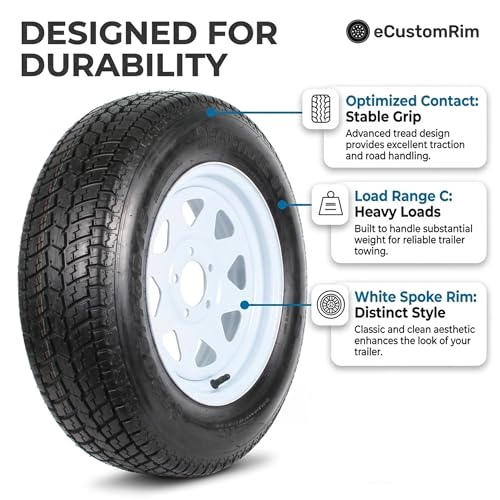 eCustomrim 2 Pack Trailer Tire Assembly ST205/75D15 Load C 5 Lug White
