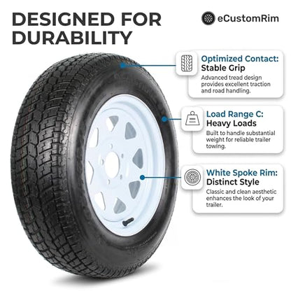 eCustomrim 2 Pack Trailer Tire Assembly ST205/75D15 Load C 5 Lug White