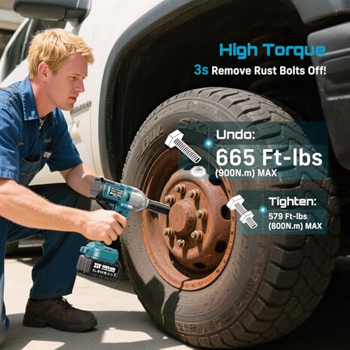 Seesii Impact Wrench 665 FT-LBS(900N.m) 3300IPM 1/2 Impact Gun High Torque Electric Impact Driver Cordless Impact Wrench with 21V 2x4.0Ah Battery 6 Sockets&Case for Home Car Tire Lug Nut Removal Tool - color: 665 Ft-lbs / 2x4.0ah Battery