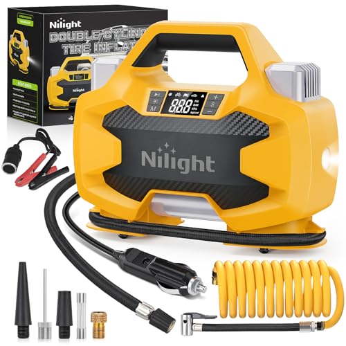 Nilight Portable DC 12V Tire Inflator Dual Cylinders and Dual Motors 150PSI - color: Heavy Duty Tire Inflator