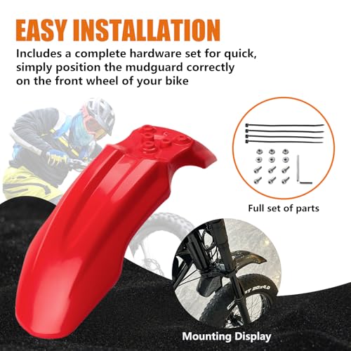 Dirt Bike Front Fender for Yozma IN10 Tuttio Soleil 01 MX350/500/650 SX500 KX110 XR70 Ridstar Q20 CRF50 Style with Mounting Bolts Ebike Dirt Pit Bike Wheel Mudguard (Red) - color: Red