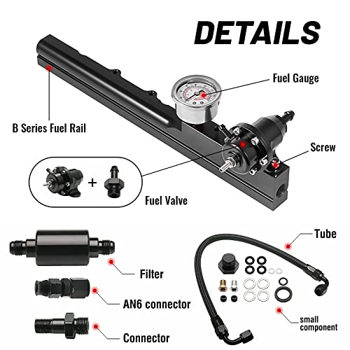 High-Flow Fuel Rail Kit with Pressure Regulator Gauge for Honda B-Series Swapped Engines (B16, B18, B20), 1/2" Large Fuel Bore, Compatible with Civic Integra B16A2 B18C1 B18C5