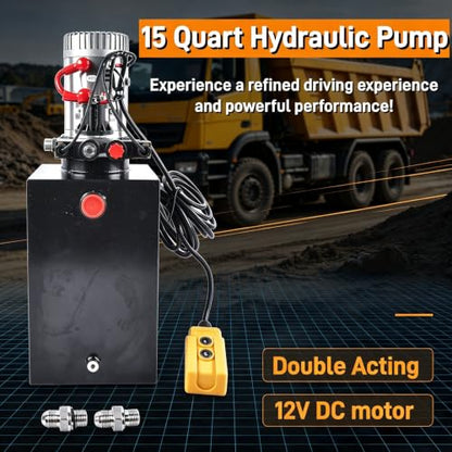 15 Quart Double Acting Hydraulic Power Unit, 12V DC, 3200 PSI - color: Double Acting, size: 15 Quart