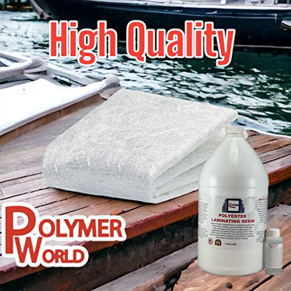 Polymer World- Polyester Resin 1.5x50x10 Yard Chopped Strand Mat, Fiberglass Kit for Boats, Automobiles, Surfboard, RV, Canoes, Jetski, Watercraft, with MEKP - size: Poly Res 1.5x50x10 Yard Chopped Strand Mat
