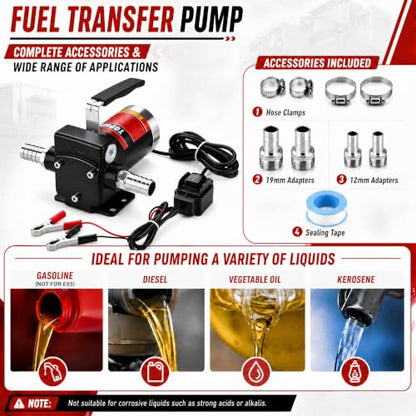 TOPWAY 12V DC Gasoline Fuel Pump 3.7GPM Self-priming Oil Transfer Pump With Handle, Reversible Pumping, Overheat Protection, Explosion-Proof, Built-in Bypass, for Gasoline Fuel Diesel Kerosene Removal - style: 12V 3.7GPM