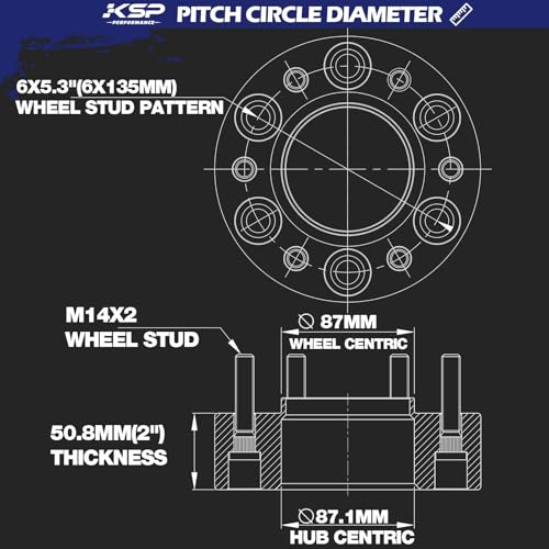 KSP 6x135 Wheel Spacers for F150, 2 inch Hubcentric Wheel Spacer for 2004-2005-2014 F-150 2003-2014 Expedition Navigator 2005-2014 Mark LT, 50.8mm Thick with M14x2 Studs and 87.1mm Hub Bore Black 4PCS - size: 2" 2004-2014 F150