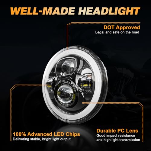 7 inch Motorcycle LED Headlight w/DRL fit for Harley Street Glide, Black - color: Black