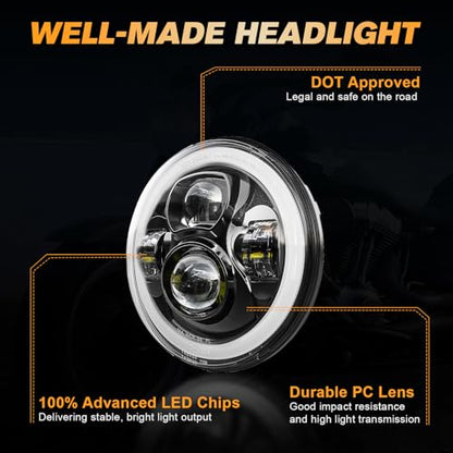 7 inch Motorcycle LED Headlight w/DRL fit for Harley Street Glide, Black - color: Black