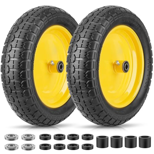 TICONN 4.80/4.00-8 Tire, 14.5" Flat Free Wheelbarrow Tire and Wheel - color: Yellow, size: 14.5" (2 Pack)