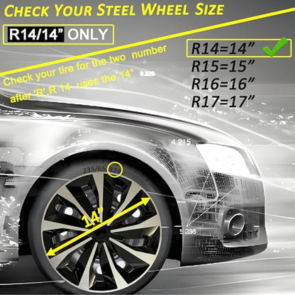 14 inch Hubcaps ABS Replacement for Steel Wheel（Non-Alloy） Snap-on Set of 4 - color: TT-Silver-Black, size: 14-inch