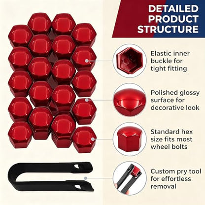 20PCS Lug Nut Covers, 21mm Car Hexagonal Wheel Bolt Covers Caps with Removal Tool, Dustproof Anti-Rust Auto Hub Screw Bolt Head Tire Protector, Universal Lug Nut Cap for Car SUV Truck (Red) - color: Red #21mm