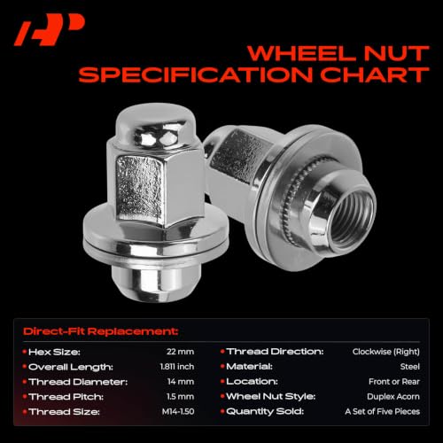 A-Premium Front or Rear M14-1.50 Wheel Lug Nuts, Set of 5 - style: 5PCS