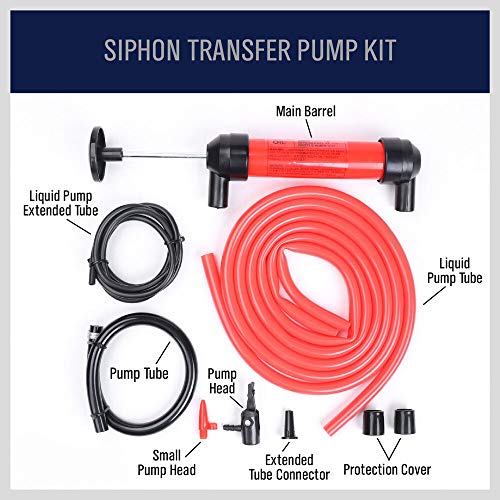 HORUSDY Multi-Use Siphon Fuel Transfer Pump Kit for Gas Oil and Liquids - style: Red