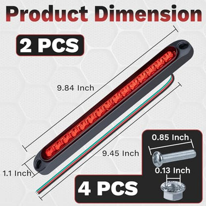 ecocstm 2PCS Led Trailer Tail Light, 10 Inch 15 Red Led Brake Lights Strip - color: Red - 2 PCS