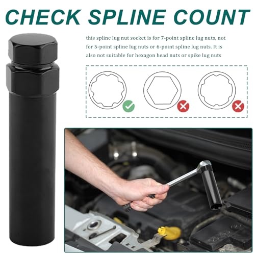 7 Spline Lug Nut Socket,Wheel Lock Key Removal Tool,Replacement for Aftermarket 7Spline Lug Nuts for 19 mm (3/4 Inch) & 21 mm (13/16 Inch) Hex Socket Wrench (7 Spline) - size: 7 Spline