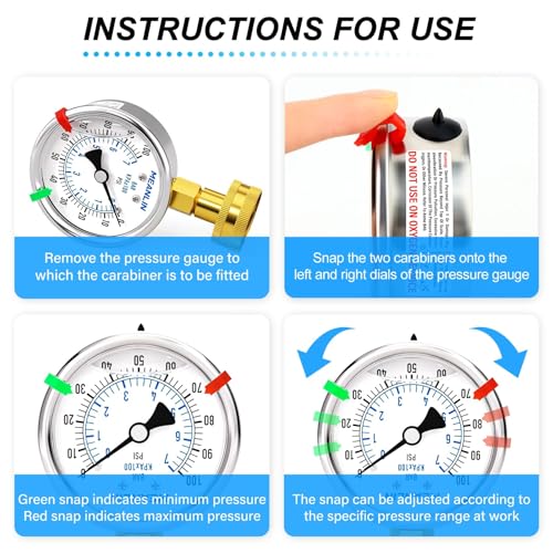 MEANLIN MEASURE 0~100Psi Liquid Filled Pressure Gauge kit Plus 5 adapters Stainless Steel Frame 3/4" Female, 2.5" FACE DIAL Multi-Purpose Pressure Gauge kit, Suitable for Gardens, Water Pipes, etc - size: 0-100Psi (With Fittings)
