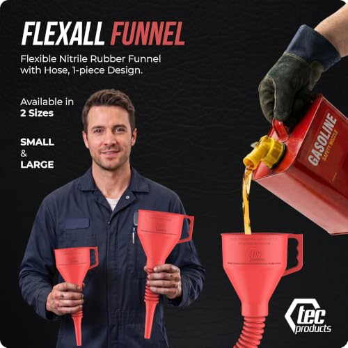 TEC Products FlexAll Long Flexible Oil Change Funnel, Red, 16x5 Inches - color: Red, size: Large