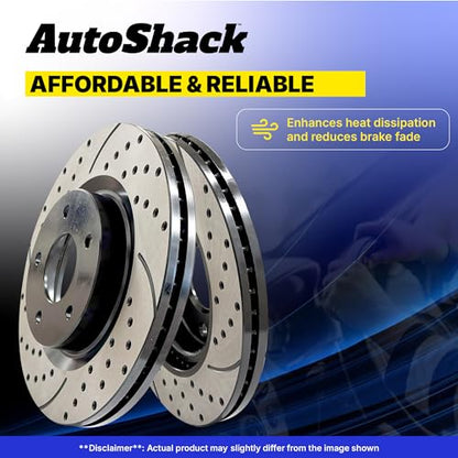 AutoShack Front & Rear Drilled & Slotted E-Coated Brake Rotors, 4pcs - style: SHADOW GUARD